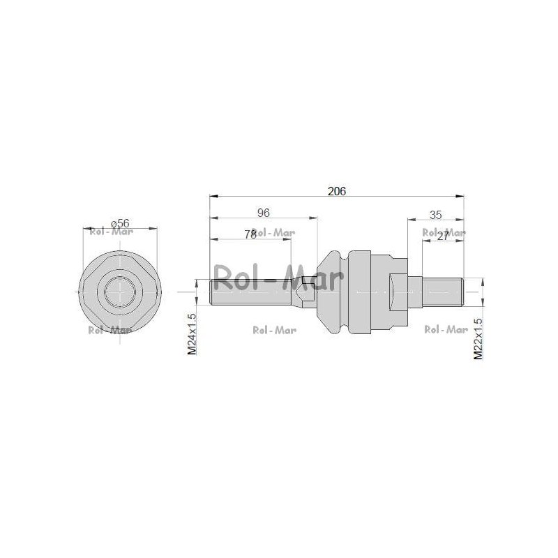 Przegub lewy/prawy 210 mmxM22x1,5 F385300100020 Fendt