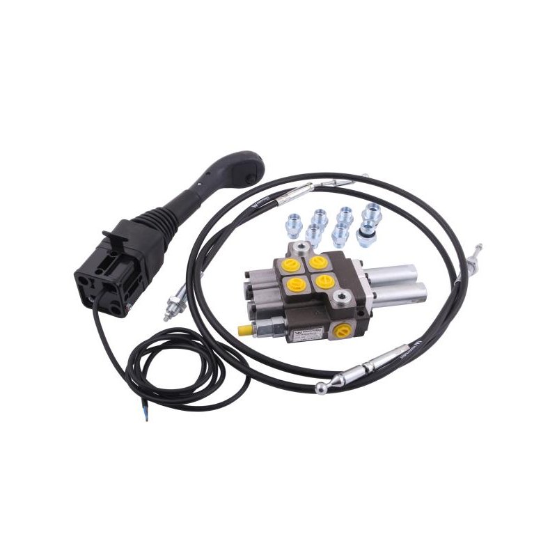 Zestaw: Rozdzielacz 2-sek. + Joystick z przyciskiem + Elementy złączne + Linki na kulkę stalową 2000mm Waryński