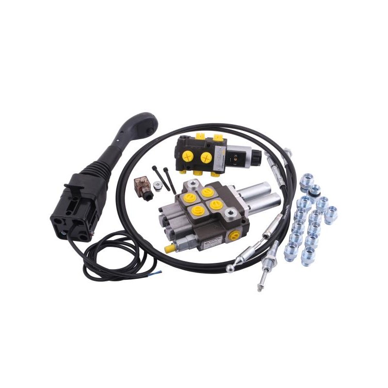 Zestaw: Rozdzielacz 2-sek. + Elektrozawór + Joystick z przyciskiem + Elementy złączne + Linki na kulkę stalową 2000mm Waryński