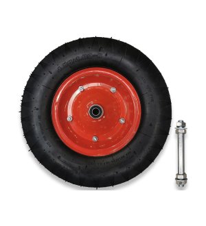 Koło do taczki kompletne 4.00-8 felga 1.2 mm wzmocnione 4PR plus oś grubości 12 mm