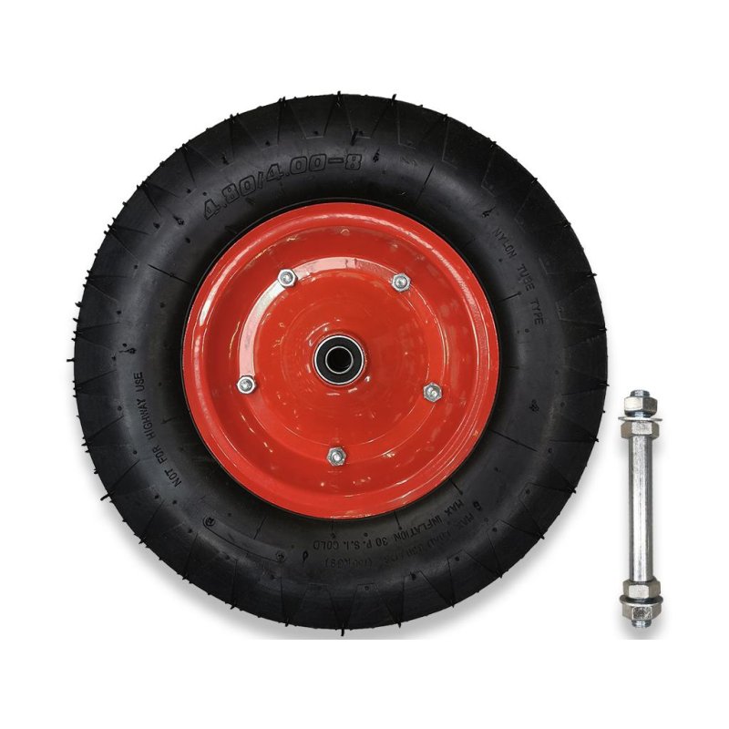 Koło do taczki kompletne 4.00-8 felga 1.2 mm wzmocnione 4PR plus oś grubości 12 mm