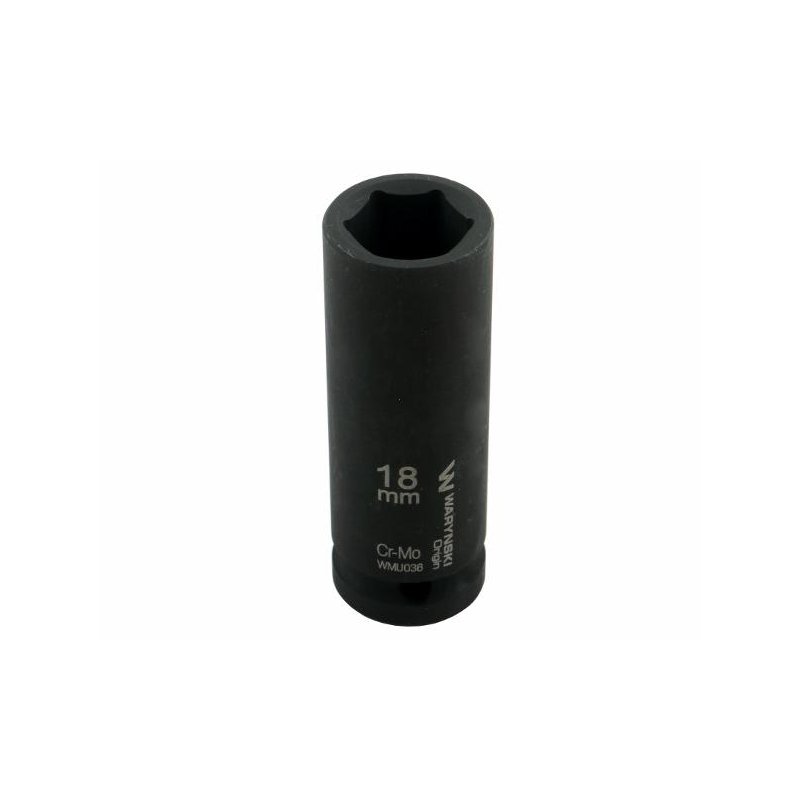 Nasadka udarowa sześciokątna długa 1/2". 18 mm. CrMo. DIN 3129. Waryński