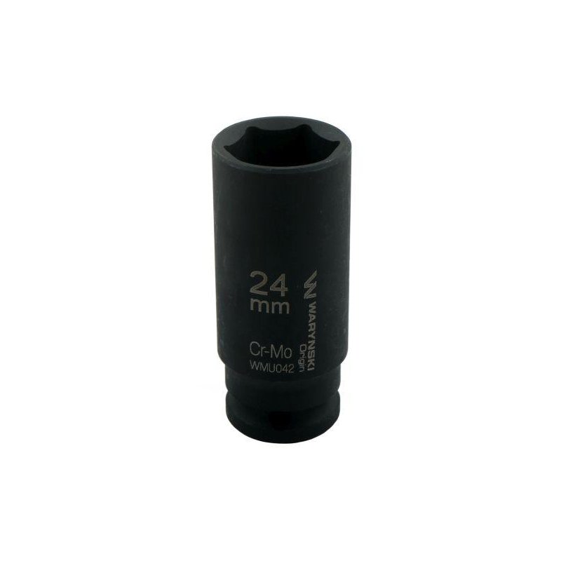 Nasadka udarowa sześciokątna długa 1/2". 24 mm. CrMo. DIN 3129. Waryński