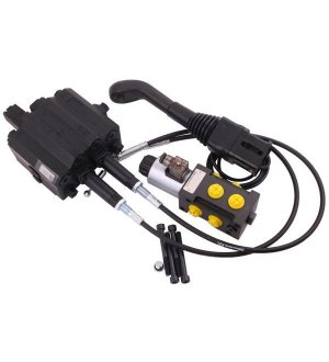 Zestaw 90L do ładowacza czołowego: Rozdzielacz + Elektrozawór + Joystick z przyciskiem + Linki na kulkę stalową 2000mm Waryński