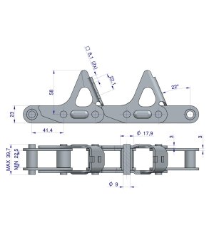 Łańcuch obrywacza kolb przystawki do kukurydzy 54 ogniwa 55VDF1 x 54A CPEF(CP) zastosowanie CNH 84814701 WARYŃSKI