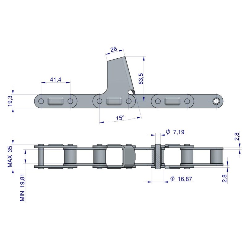 Łańcuch obrywacza kolb przystawki do kukurydzy zamknięty 62 ogniwa CA550 x 62S CPEF1 8 płytek zastosowanie Fantini WARYŃSKI