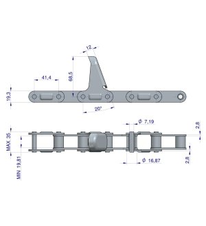 Łańcuch obrywacza kolb przystawki do kukurydzy zamknięty 54 ogniwa CA550 x 54A LV41NF1 9 płytek zastosowanie Laverda WARYŃSKI