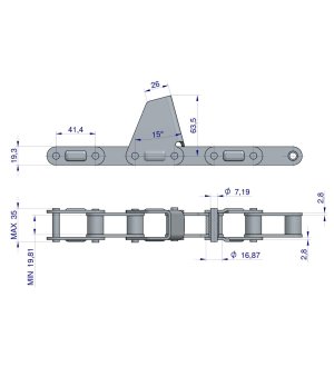 Łańcuch obrywacza kolb przystawki do kukurydzy zamknięty 54 ogniwa CA550 x 54A CPEF2 7 płytek zastosowanie Laschen CNH WARYŃSKI
