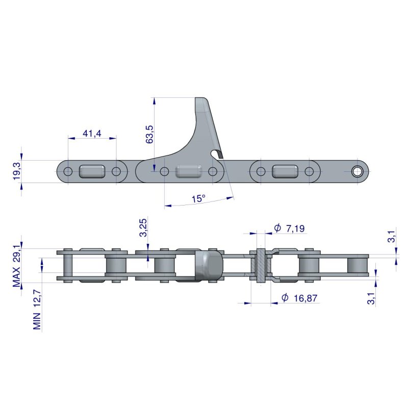 Łańcuch obrywacza kolb przystawki do kukurydzy zamknięty 48 ogniw CA555F3 x 48A zastosowanie Case WARYŃSKI