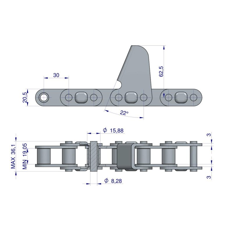 Łańcuch obrywacza kolb przystawki do kukurydzy zamknięty 76 ogniw CA627 x 76A zastosowanie Fantini WARYŃSKI