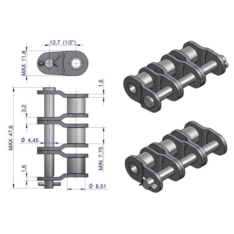 Półogniwo łańcucha P08B-3 (R3 1/2) Waryński ( sprzedawane po 5 )