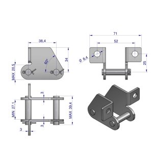 Zamek łańcucha z przyłączem obustronnym 38.4VBSD Waryński ( sprzedawane po 5 )
