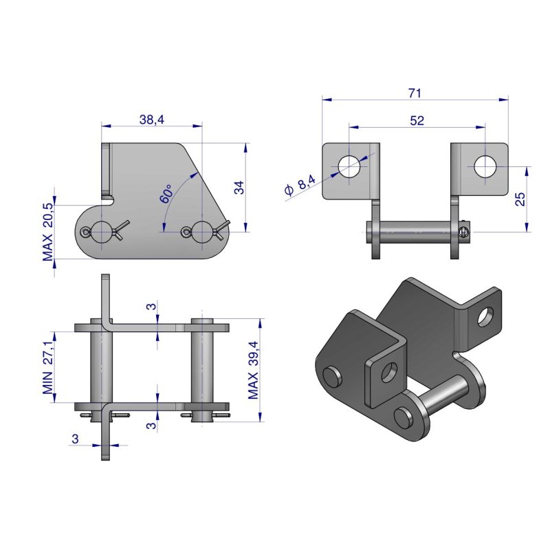 Zamek łańcucha z przyłączem obustronnym 38.4VBSD Waryński ( sprzedawane po 5 )