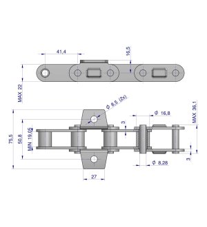 Łańcuch podajnika CA550VD łapka K1 co 4 ogniwa 5m Waryński