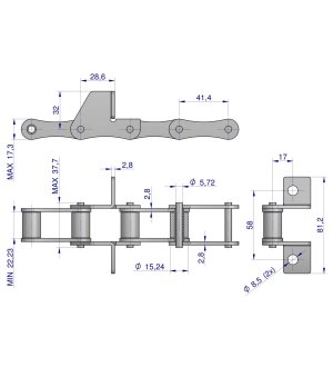 Łańcuch podajnika S45 łapka SD co 4 ogniwa 5m Waryński