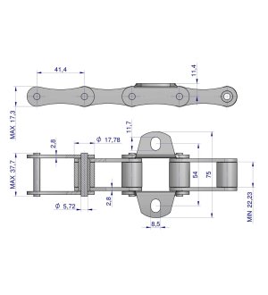 Łańcuch podajnika S55 łapka K1 co 4 ogniwa 5m Waryński