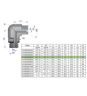Kolanko hydrauliczne nastawne calowe BB 3/8" x 3/8" BSP z regulacją Waryński