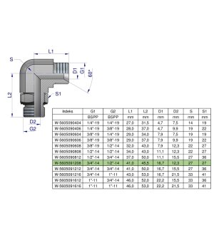 Kolanko hydrauliczne nastawne calowe BB 3/4" x 1/2" BSP z regulacją Waryński