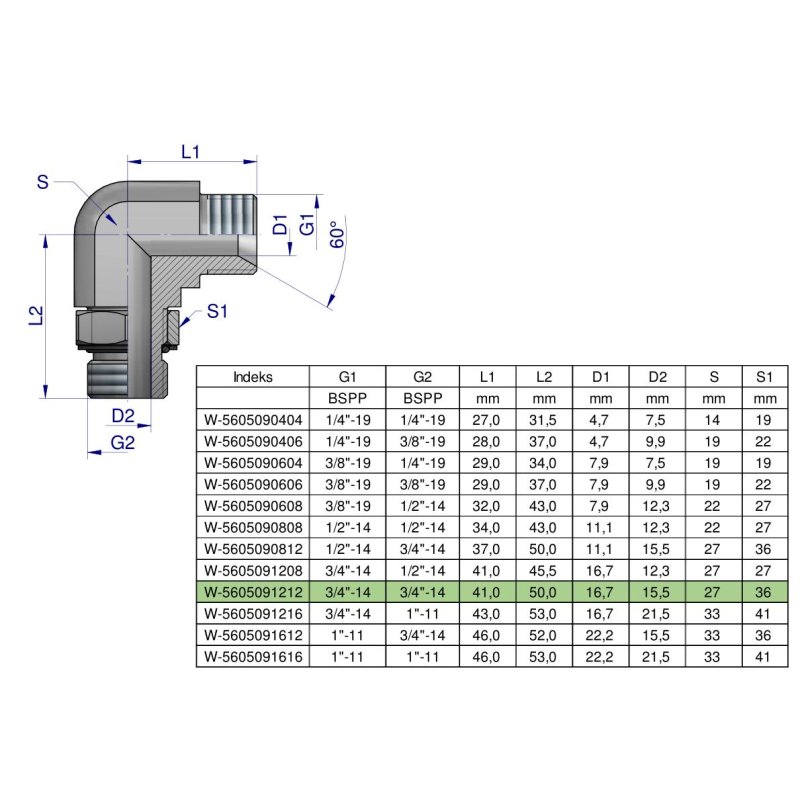 Kolanko hydrauliczne nastawne calowe BB 3/4" x 3/4" BSP z regulacją Waryński