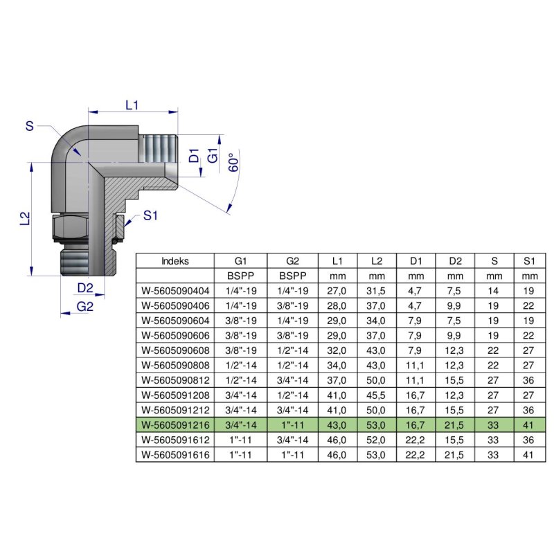 Kolanko hydrauliczne nastawne calowe BB 3/4" x 1" BSP z regulacją Waryński
