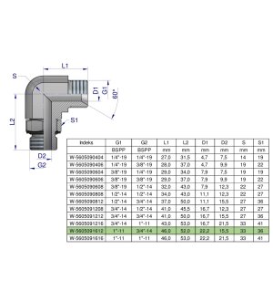 Kolanko hydrauliczne nastawne calowe BB 1" x 3/4" BSP z regulacją Waryński