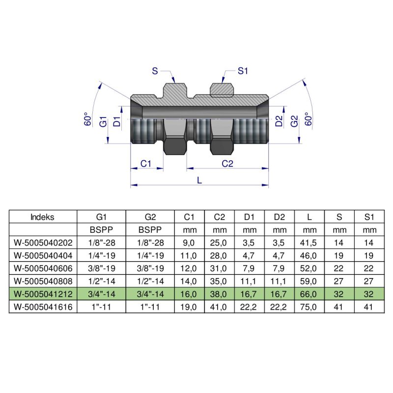 Złączka hydrauliczna calowa grodziowa BB 3/4" BSP z przeciwnakrętką (XSV) Waryński