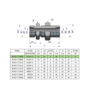 Złączka hydrauliczna metryczna grodziowa BB M12x1.5 06L z przeciwnakrętką (XSV) Waryński ( sprzedawane po 2 )