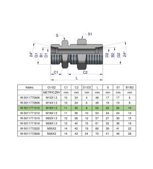 Złączka hydrauliczna metryczna grodziowa BB M16x1.5 10L z przeciwnakrętką (XSV) Waryński ( sprzedawane po 2 )