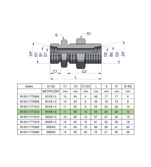 Złączka hydrauliczna metryczna grodziowa BB M18x1.5 12L z przeciwnakrętką (XSV) Waryński ( sprzedawane po 2 )