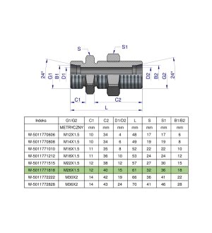 Złączka hydrauliczna metryczna grodziowa BB M26x1.5 18L z przeciwnakrętką (XSV) Waryńśki
