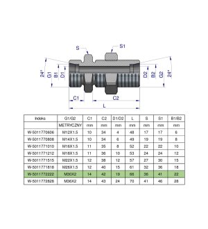 Złączka hydrauliczna metryczna grodziowa BB M30x2 22L z przeciwnakrętką (XSV) Waryński