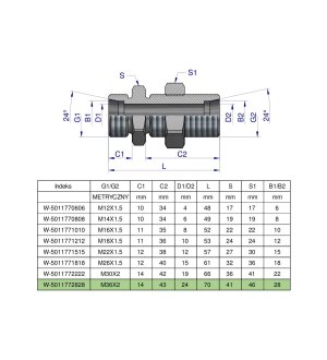 Złączka hydrauliczna metryczna grodziowa BB M36x2 28L z przeciwnakrętką (XSV) Waryński