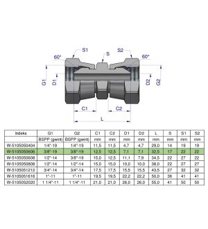 Złączka hydrauliczna calowa AA 3/8" BSP Waryński ( sprzedawane po 2 )
