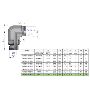 Kolanko hydrauliczne nastawne BB M36x2 28L x 1"BSP z regulacją Waryński