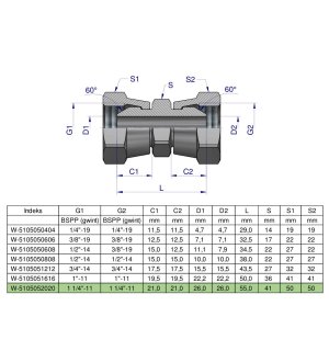 Złączka hydrauliczna calowa AA 1 1/4" BSP Waryński