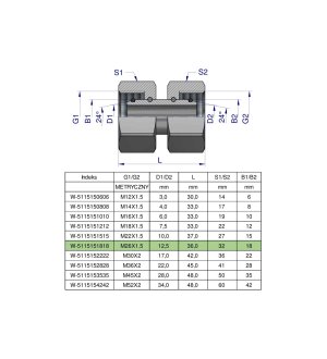 Złączka hydrauliczna metryczna AA M26x1.5 18L Waryński