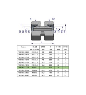 Złączka hydrauliczna metryczna AA M30x2 22L Waryński