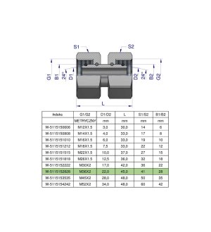 Złączka hydrauliczna metryczna AA M36x2 28L Waryński