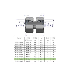 Złączka hydrauliczna metryczna AA M45x2 35L Waryński