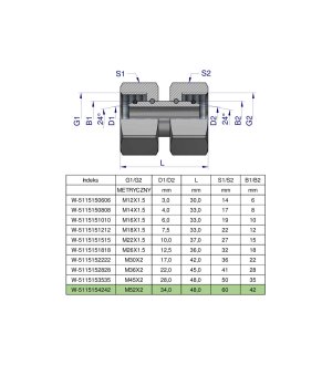 Złączka hydrauliczna metryczna AA M52x2 42L Waryński