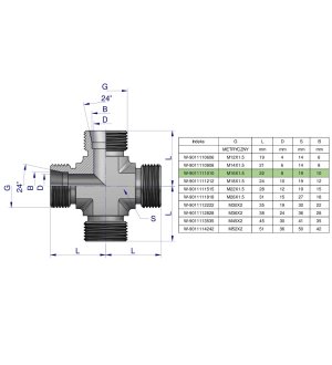 Czwórnik hydrauliczny metryczny BBBB M16x1.5 10L Waryński