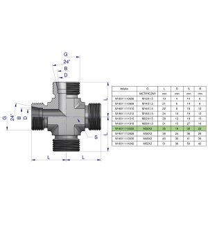 Czwórnik hydrauliczny metryczny BBBB M30x2 22L Waryński