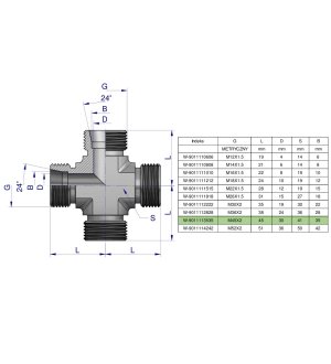 Czwórnik hydrauliczny metryczny BBBB M45x2 35L Waryński