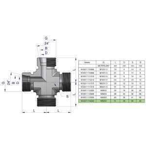 Czwórnik hydrauliczny metryczny BBBB M52x2 42L Waryński