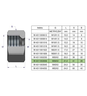 Nakrętka hydrauliczna metryczna (M28L) M36x2 28L Waryński ( sprzedawane po 5 )