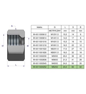 Nakrętka hydrauliczna metryczna (M42L) M52x2 42L Waryński ( sprzedawane po 2 )