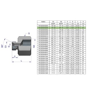 Tulejka różnicowa hydrauliczna calowa AB 1/8"GZ x 3/8"GW BSP Waryński ( sprzedawane po 2 )