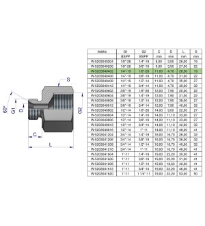 Tulejka różnicowa hydrauliczna calowa AB 1/4"GZ x 1/8"GW BSP Waryński ( sprzedawane po 2 )