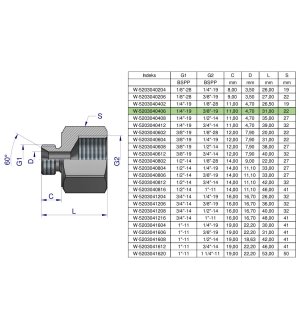 Tulejka różnicowa hydrauliczna calowa AB 1/4"GZ x 3/8"GW BSP Waryński ( sprzedawane po 2 )