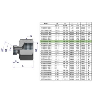 Tulejka różnicowa hydrauliczna calowa AB 3/8"GZ x 1/8"GW BSP Waryński ( sprzedawane po 2 )